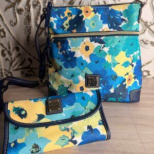 SOLD Dooney & Bourke Blue Floral North South Crossbody Bag & Wallet Set